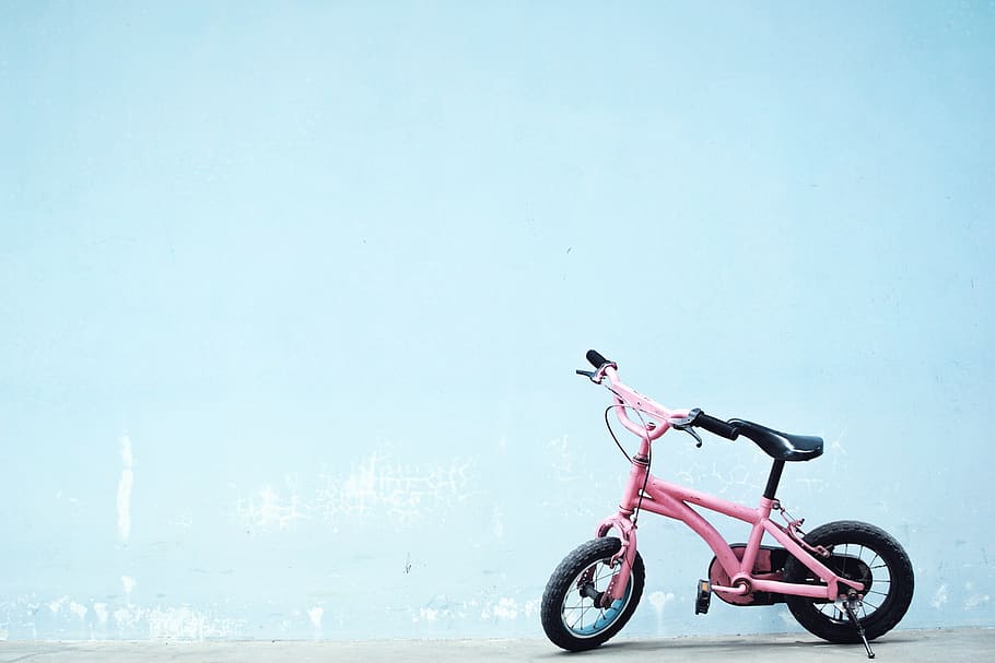 Toddler's Pink Bike Near Wall, bicycle, girly, transportation HD wallpaper