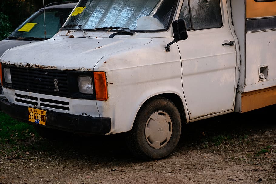 white van, transportation, vehicle, truck, car, wheel, machine HD wallpaper