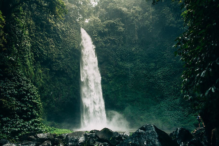 waterfall, jungle, river, bali, indonesia, dom, motion, scenics - nature, HD wallpaper