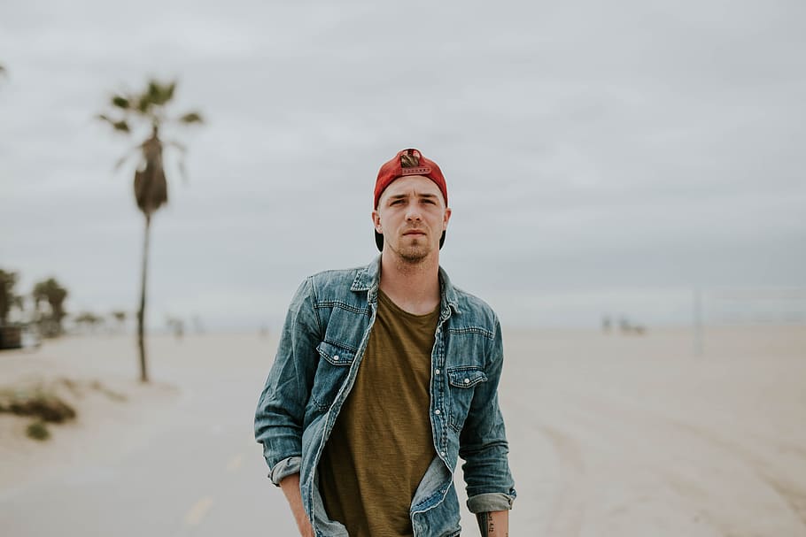 people, man, guy, denim, jacket, blur, outdoor, walking, sky HD wallpaper