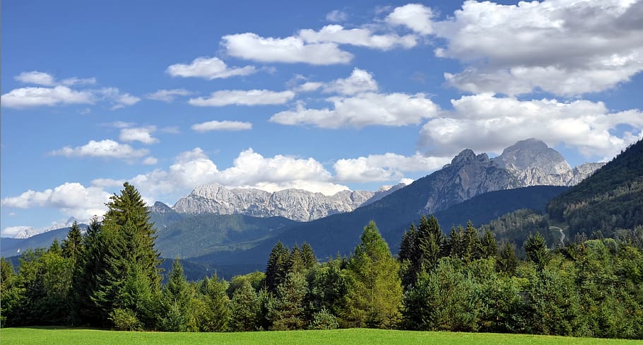 mountains, the alps, clouds, forest, landscape, alpine, nature HD wallpaper