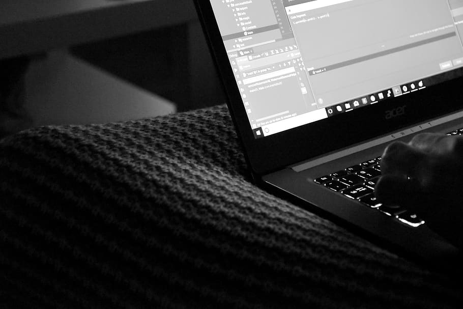 programming, blanket, laptop, blackandwhite, technology, wireless technology HD wallpaper