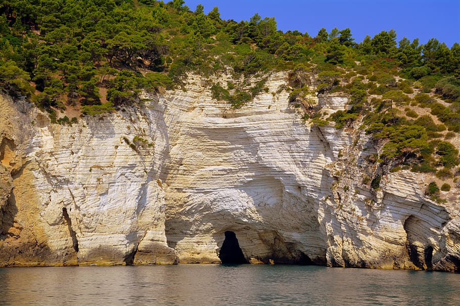 caves, sea, cliff, costa, stone, landscape, water, vieste, gargano HD wallpaper