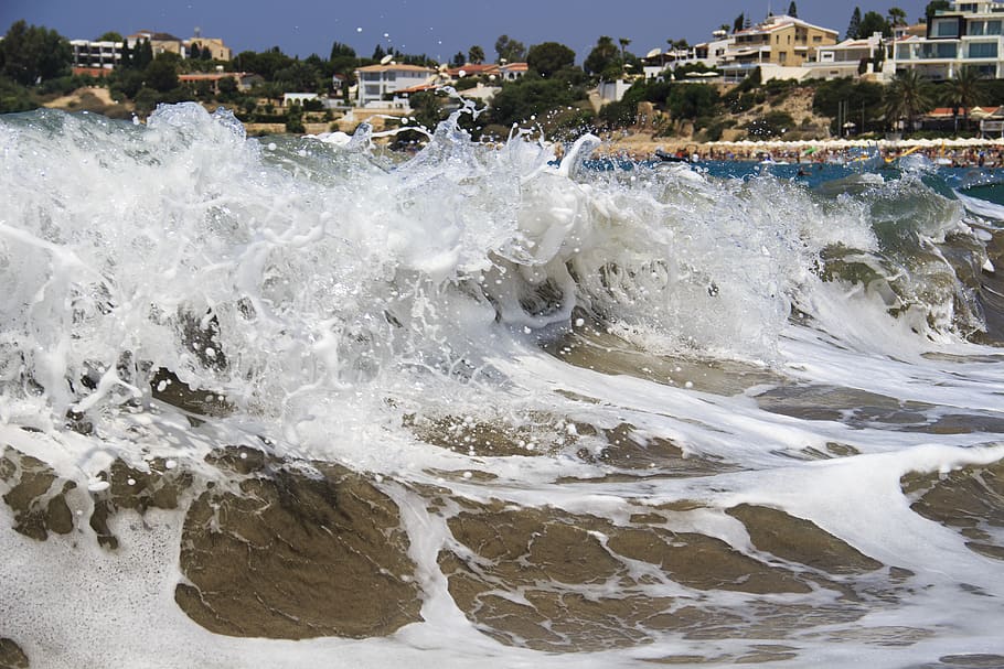 cyprus, paphos, water, sea, motion, splashing, wave, power in nature HD wallpaper