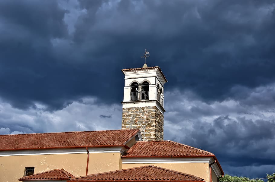 building, tower, clouds, storm, tiles, city, architecture, built structure HD wallpaper