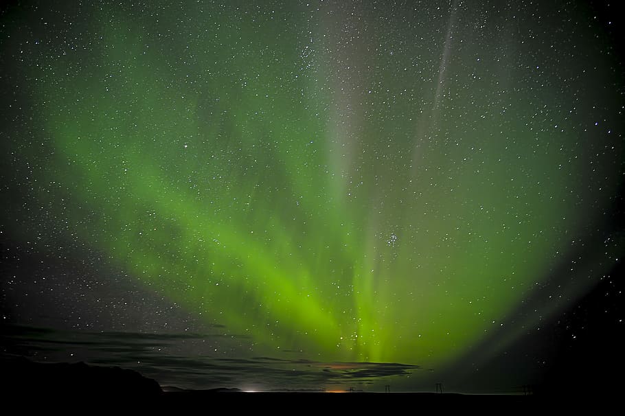 green and black lights, night, beauty in nature, space, green color HD wallpaper