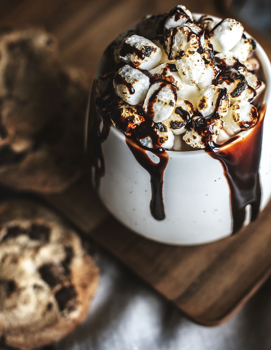 Close-up Photo of Hot Chocolate with Toasted Marshmallows, beverage