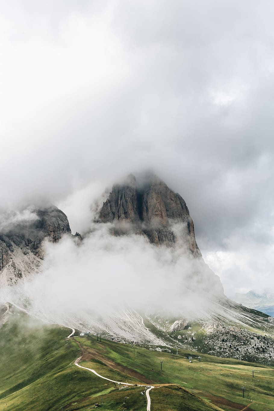 gray mountain range covered with clouds, alps, outdoors, nature HD wallpaper