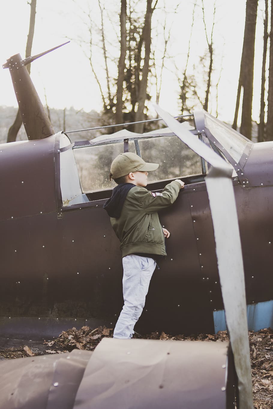 Boy Standing Beside Abandoned Plane, aircraft, airplane, child HD wallpaper