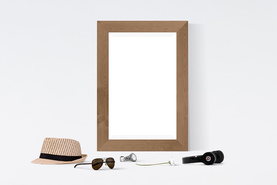 poster, frame, headphone, sunglass, watch, hat, studio shot HD wallpaper