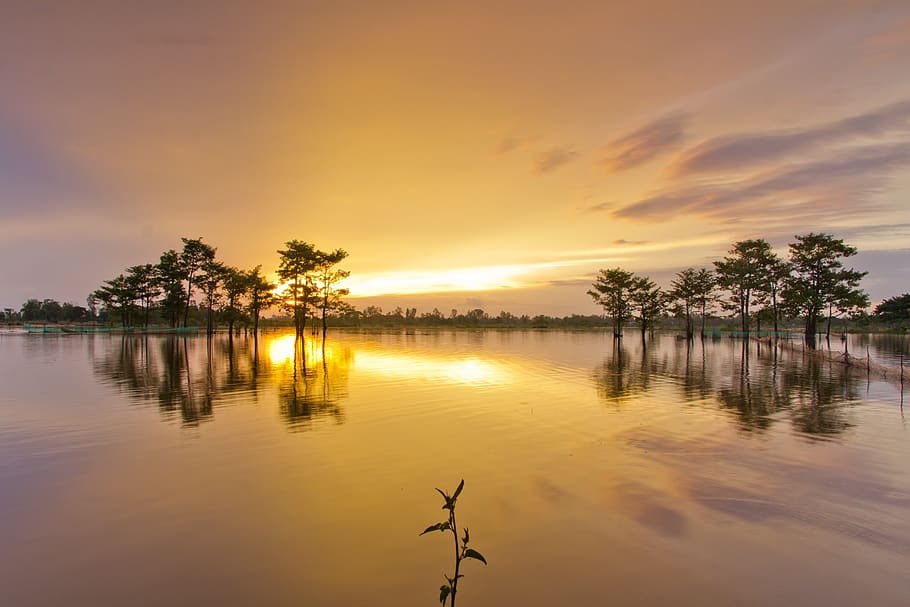 sunset, water, dawn, reflection, sky, scenics - nature, tranquility HD wallpaper