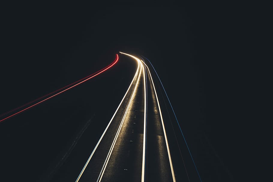night, dark, light, road, highway, light trail, motion, transportation HD wallpaper