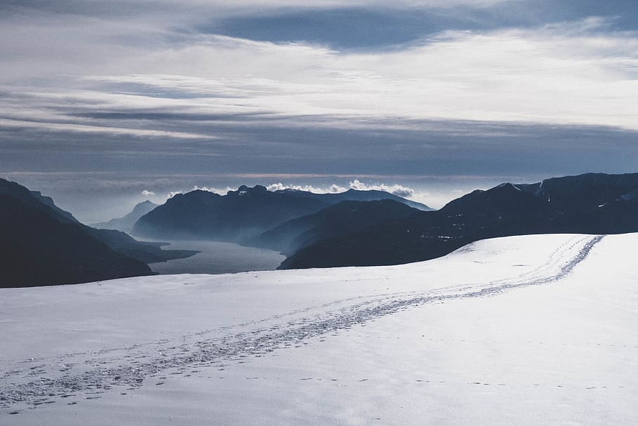mountain, mountain landscape, view, snow, snow trace, nature HD wallpaper