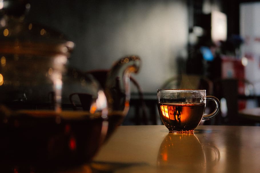 tea, teapot, cafe, coffee, coffee shop, dark, dim, drink, refreshment HD wallpaper