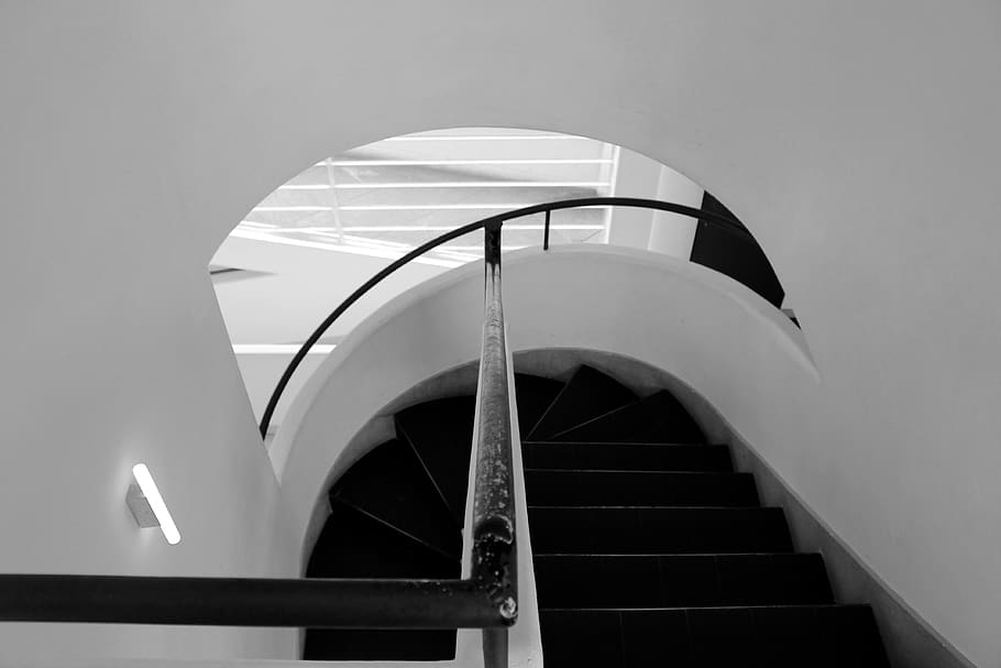 paris, staircase, black, white, bw, lecorbusier, villasavoye HD wallpaper