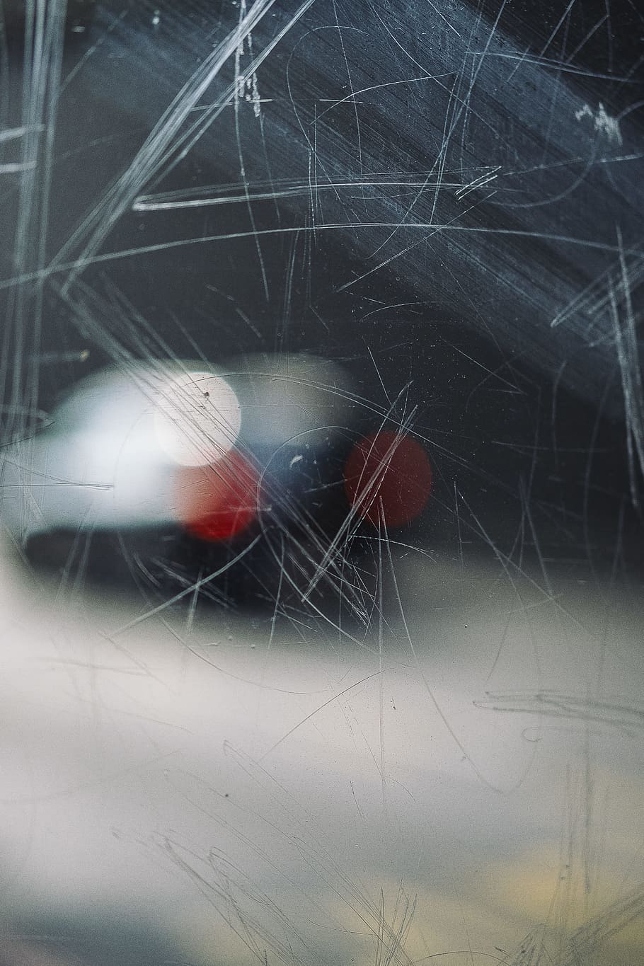 car on road, glass, scratch, light, urban, city, bokeh, abstract HD wallpaper