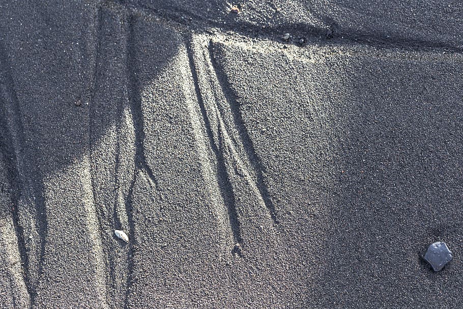 black sand, lava, day, high angle view, sunlight, no people HD wallpaper