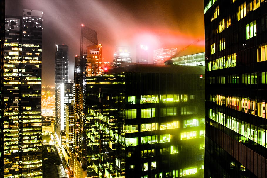 architecture, building exterior, illuminated, city, night, built structure HD wallpaper