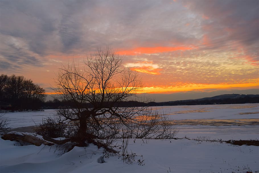 sunset, landscape, winter, snow, nature, sky, outdoor, sunlight HD wallpaper