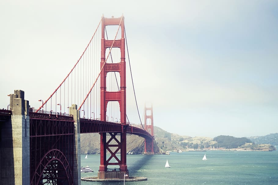 Golden Gate Bridge, building, city, water, river, fog, bay, san francisco HD wallpaper