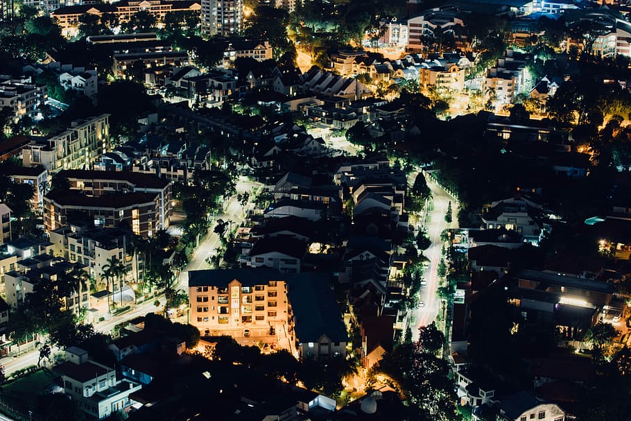 aerial photography of city, night light, night time, explore HD wallpaper
