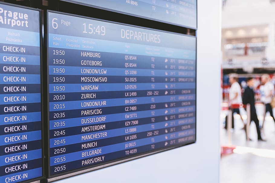 Info of flight on billboard in airport, communication, indoors, HD wallpaper