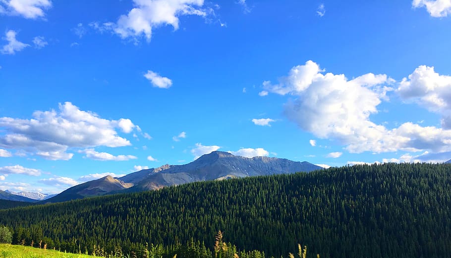 hiking, explore, clouds, blue sky, landscape, nature, summer HD wallpaper