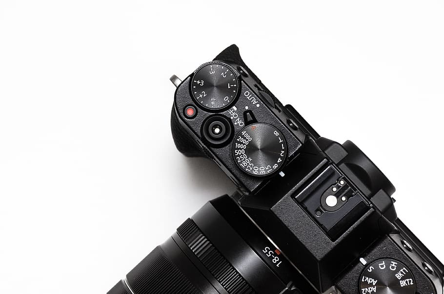 black DSLR camera, studio shot, white background, camera - photographic equipment HD wallpaper