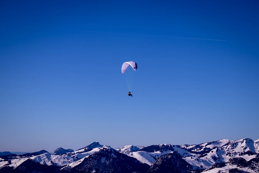 paragliding, sky, alpine, mountains, sport, flying, hobby, dom HD wallpaper