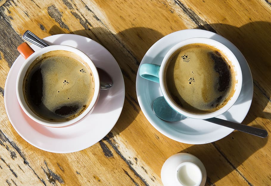 Flat Lay Photography of Two Cups of Coffee, black, black coffee HD wallpaper