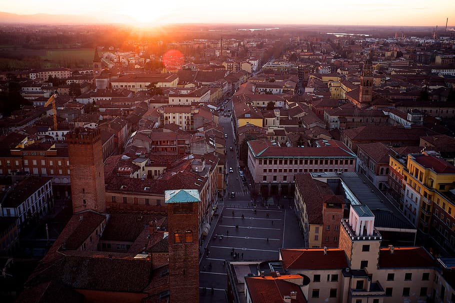 italy, cremona, torrazzo, sunset, cityscape, architecture, building exterior, HD wallpaper