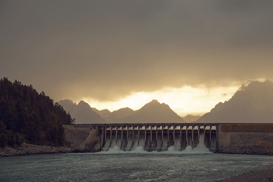 water dam, sky, mountain, hydroelectric power, beauty in nature HD wallpaper