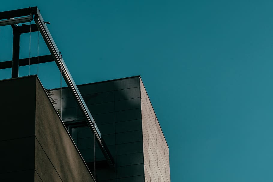 white concrete building, office building, banister, handrail HD wallpaper