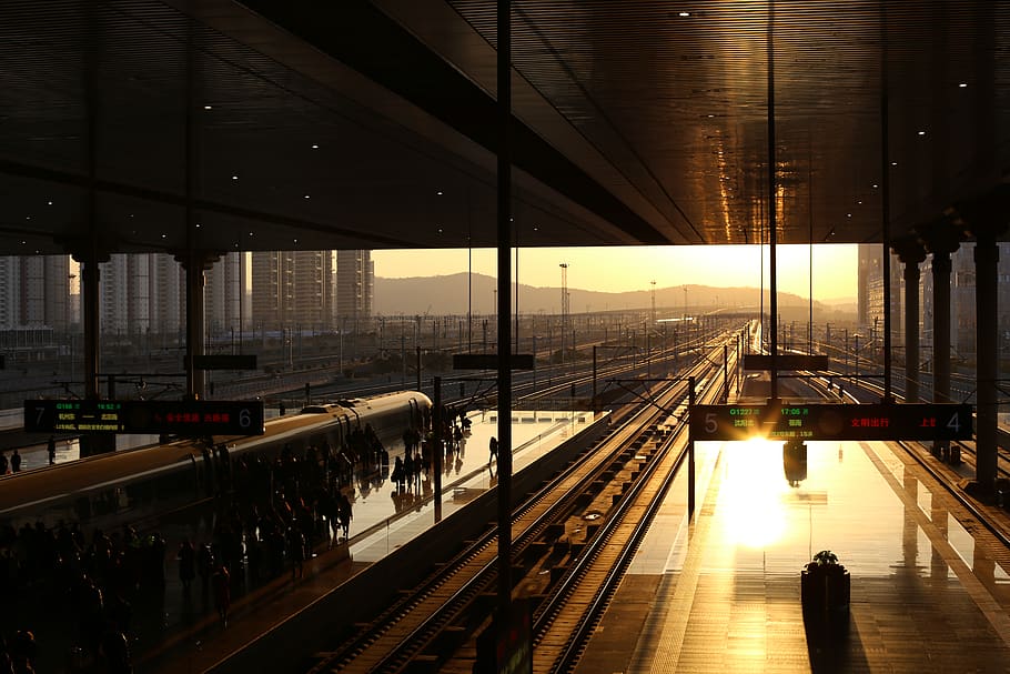 train, terminal, train station, vehicle, transportation, lighting HD wallpaper