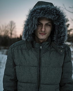 Men's Gray Zip-up Jacket, blurred background, close-up, coat HD wallpaper