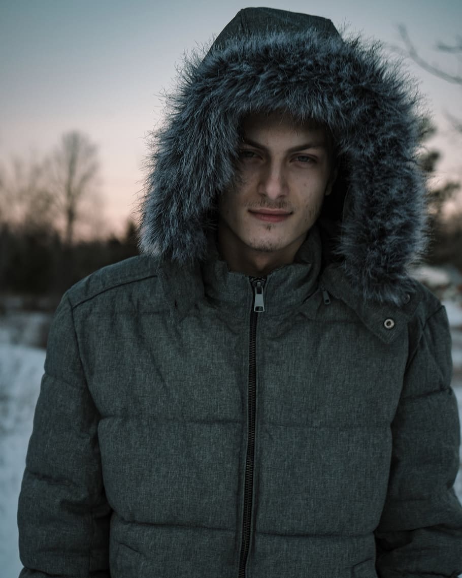 Men's Gray Zip-up Jacket, blurred background, close-up, coat HD wallpaper