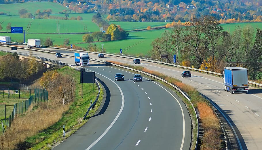 highway, a38, thuringia germany, landscape, autumn, road, transportation HD wallpaper