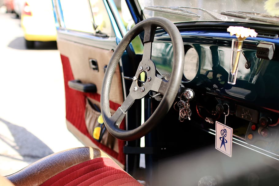 Interior of old car with open door, transportation, mode of transportation HD wallpaper