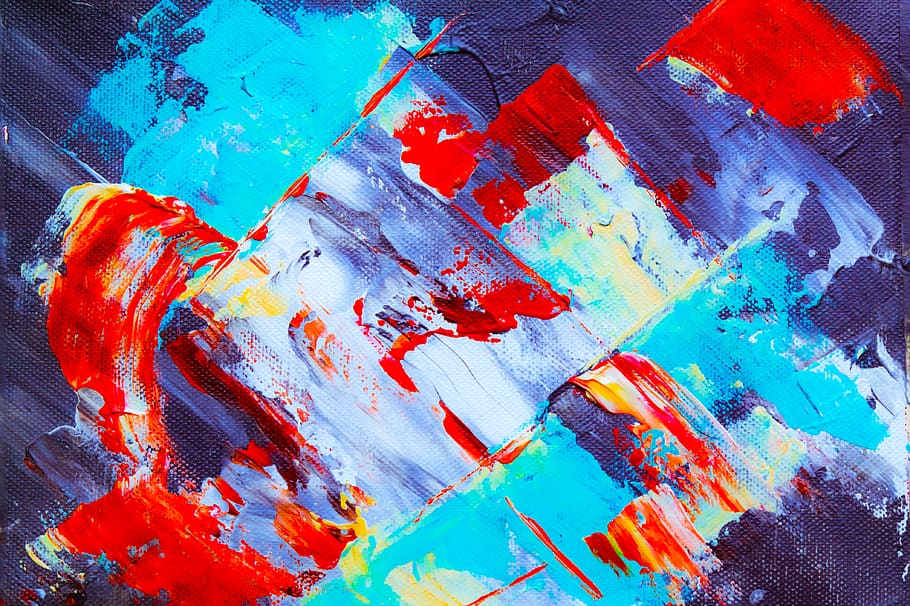 Red, Blue, White, and Yellow Abstract Painting, abstract expressionism
