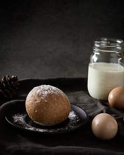 baked bread on saucer, egg, bun, milk, drink, beverage, mae, canada HD wallpaper