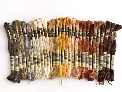 assorted-color cross-stitch thread lot, in a row, large group of objects HD wallpaper