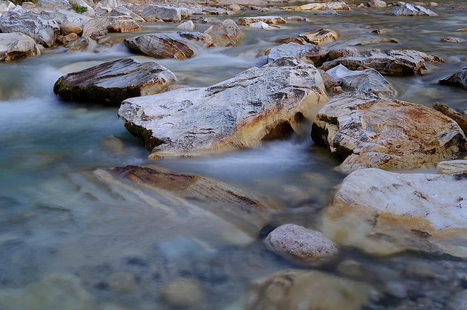 waterfall, river, bach, flow, movement, racing, rock, stones HD wallpaper