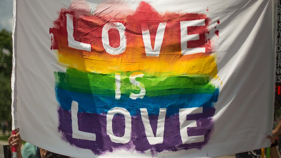 White and Multicolored Love Is Love Banner, art, close-up, conceptual, HD wallpaper