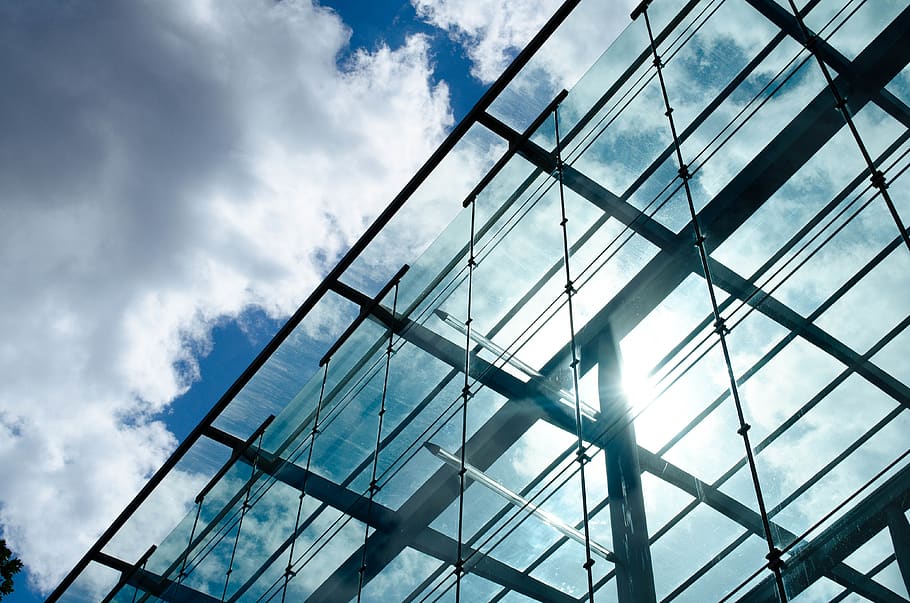 london, united kingdom, windows, panel, sky, clouds, blue, glass HD wallpaper