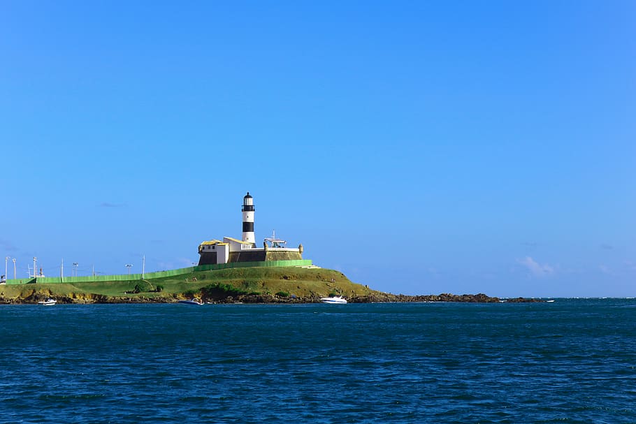 brazil, barra lighthouse, ocean, salvador, sea, beach, architecture HD wallpaper