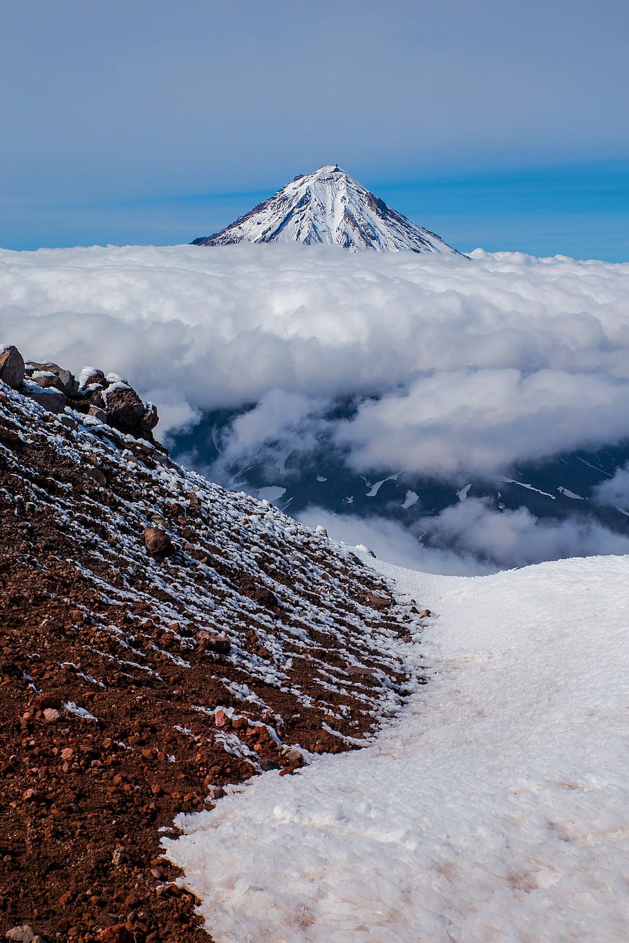 snow, mountain, nature, sky, landscape, volcano, cloud, koryaksky volcano HD wallpaper