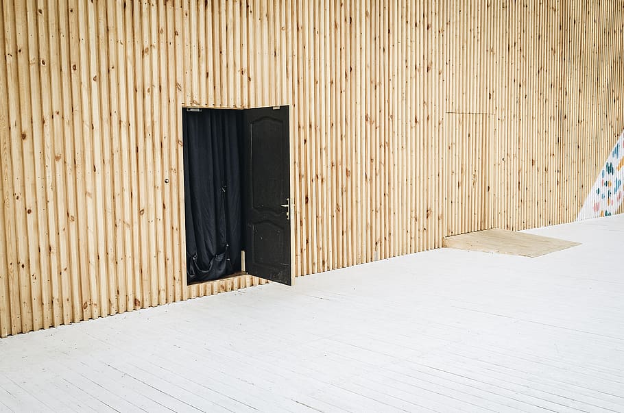 open black door, floor, wood, flooring, wall, indoors, pattern HD wallpaper