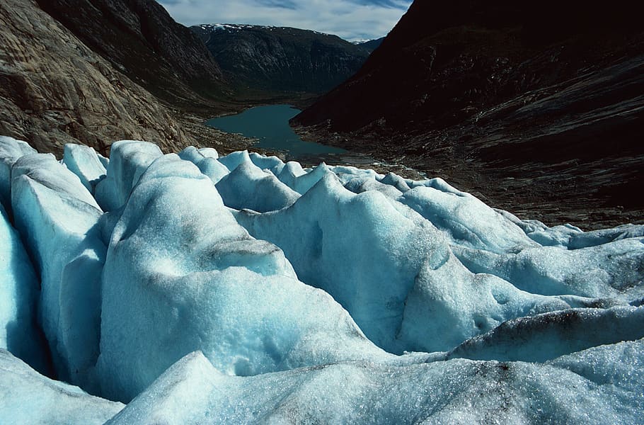 glacier, mountain, landscape, cold, water, norway, ice, cold temperature HD wallpaper