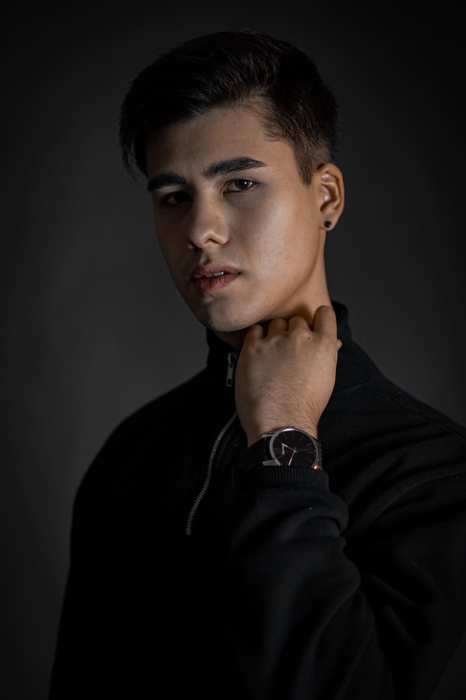 man wearing black jacket, human, person, wristwatch, apparel HD wallpaper