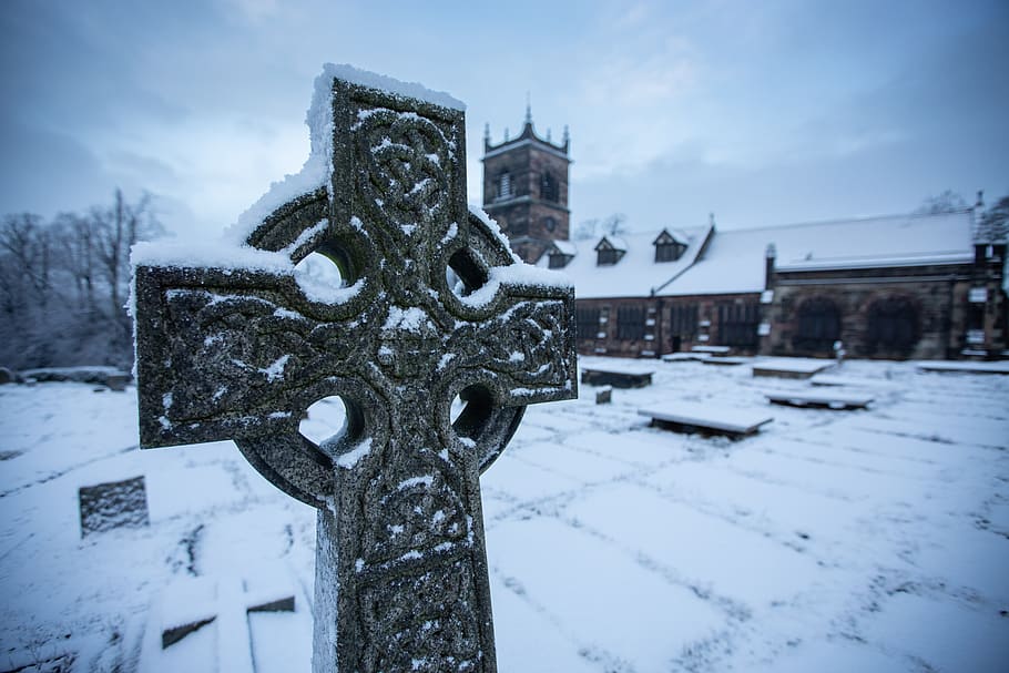 snow covered cross, symbol, outdoors, crucifix, church, nature